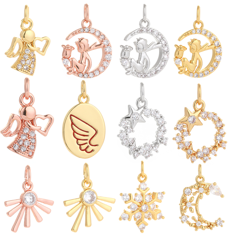 Wholesale Pendant Moon Stars Snowflake Wings Zircon Hand Made Bracelet Necklace Accessories 18k Gold Copper Body Jewelry