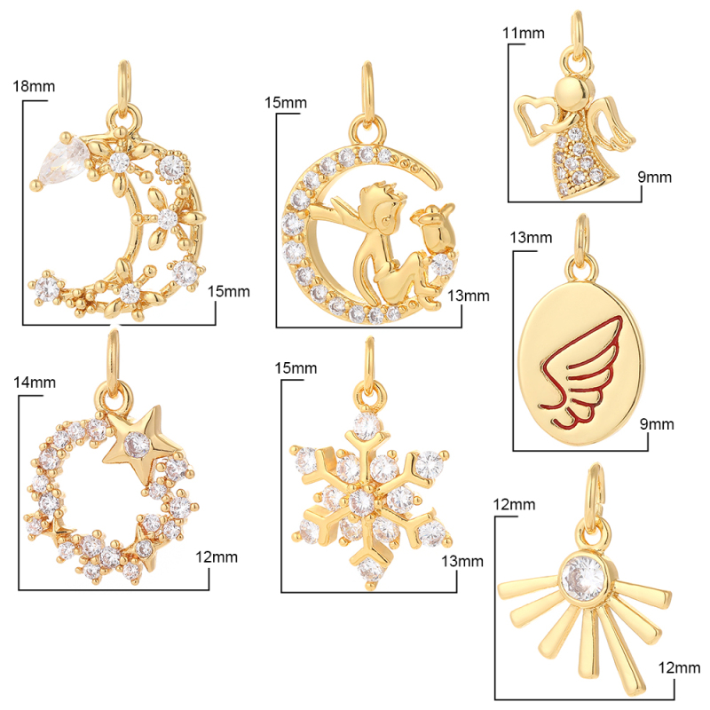Wholesale Pendant Moon Stars Snowflake Wings Zircon Hand Made Bracelet Necklace Accessories 18k Gold Copper Body Jewelry