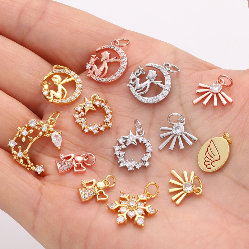 Wholesale Pendant Moon Stars Snowflake Wings Zircon Hand Made Bracelet Necklace Accessories 18k Gold Copper Body Jewelry