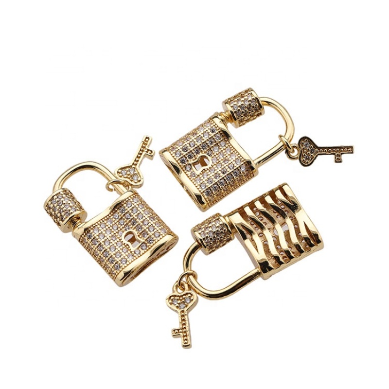 Wholesale Korean Fashion Custom Gold Plated Zircon Copper Lock Design Carabiner Jewelry Accessory for Bracelet Necklace Making