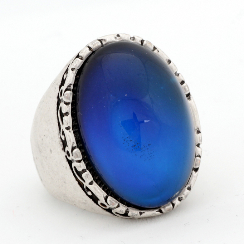 Big Womens Antique Silver Plated Engraved Mood 18*25 Oval Stone Ring Size 7 8 9