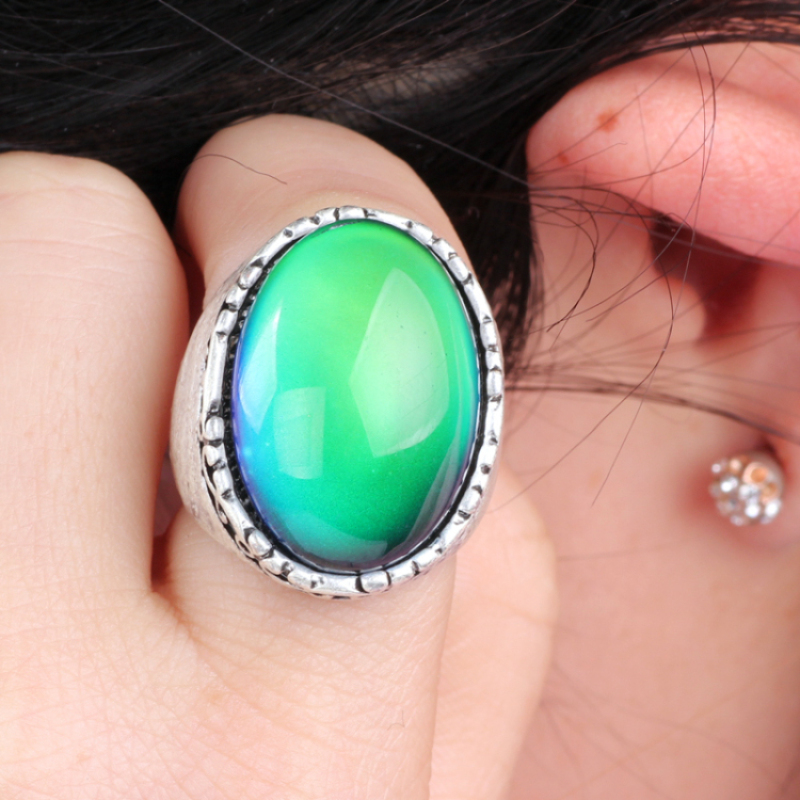 Big Womens Antique Silver Plated Engraved Mood 18*25 Oval Stone Ring Size 7 8 9