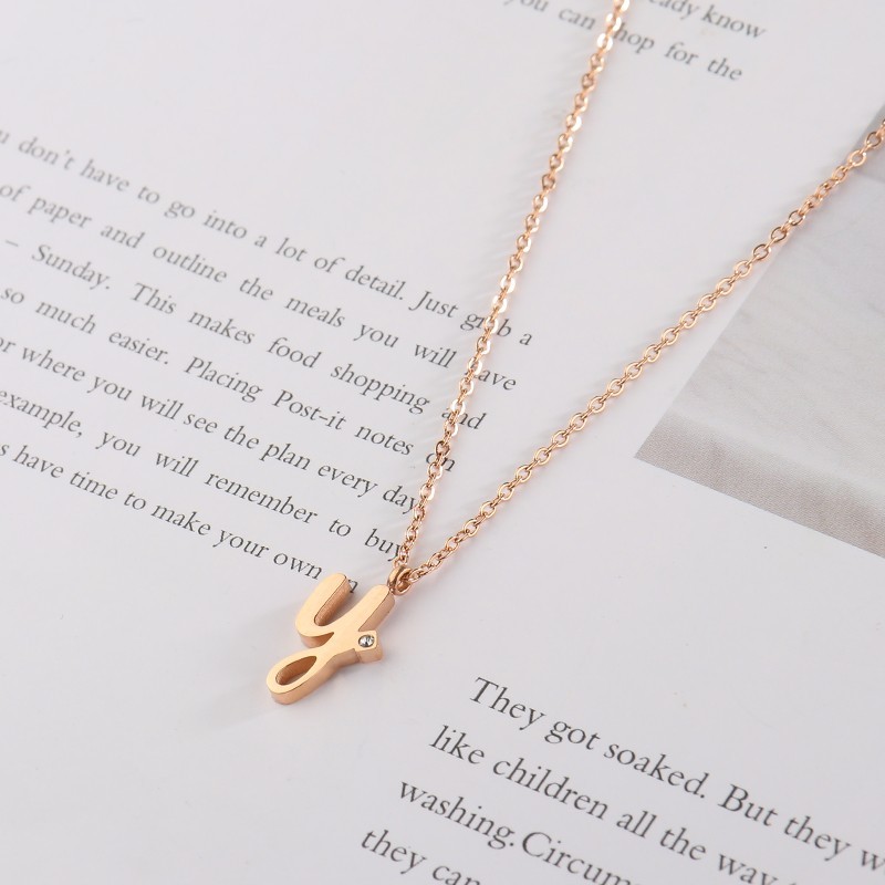 2021 Wholesale Drop Shipping Rose Gold Plated Vivid Letter Y Pendant Necklace Stainless Steel Chain Necklace