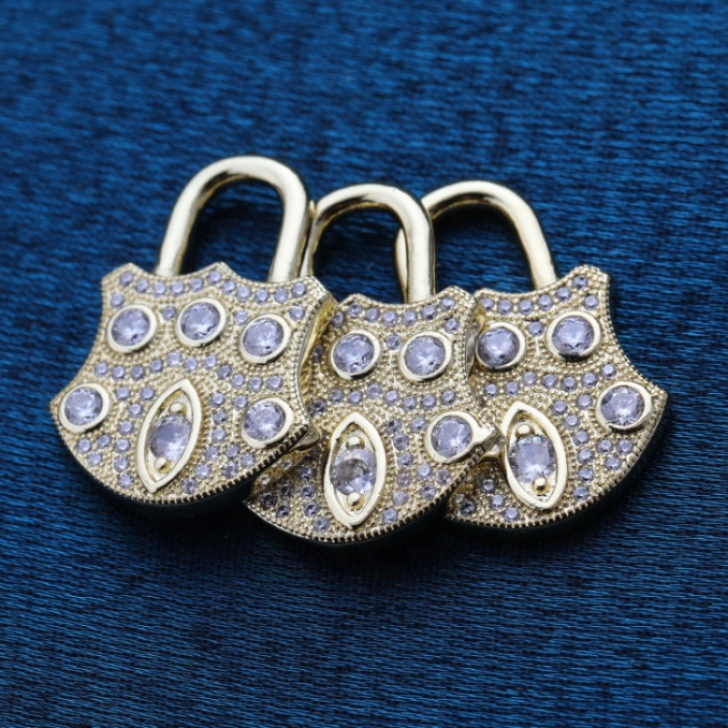 Fashion CZ Micro Pave padLock Screw Clasp Carabiner Gold Plated lock Pendant for Necklace Jewelry Making