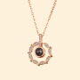 Fashion Valentines Day Gifts 100 Languages I Love You Rose Gold Love Memory Projection Zircon Pendant Necklace Hot sale products