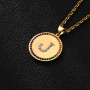 Multi Colors Micro Pave Round Letter Pendant Necklace Stainless Steel Chain Necklace