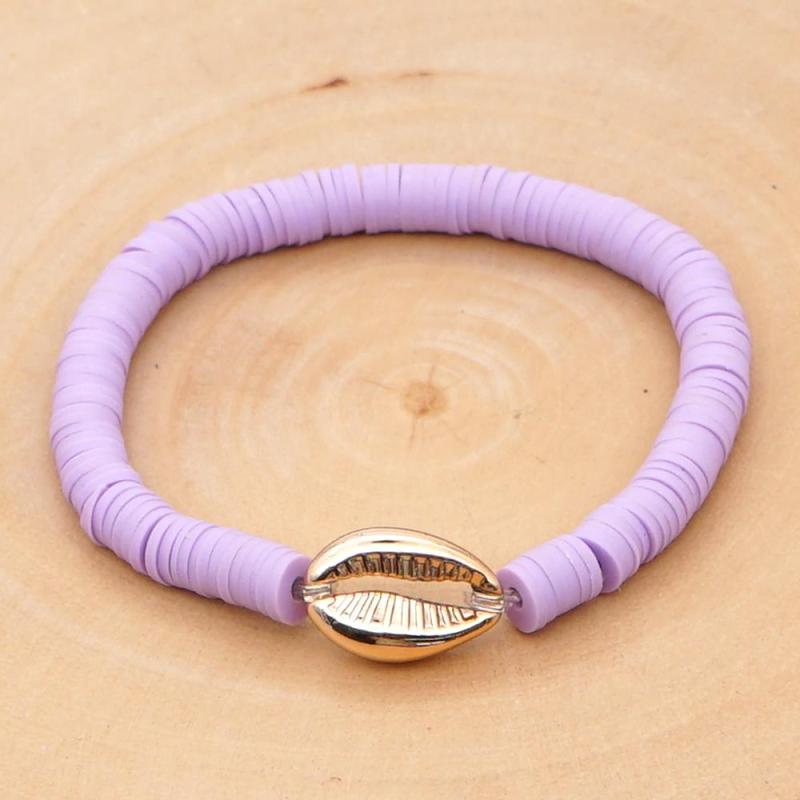 Natural Sea Shell Jewelry 2021 Summer Beach Enamel Sea Shells Heishi Disc Beads Stretch Polymer Clay Bracelet