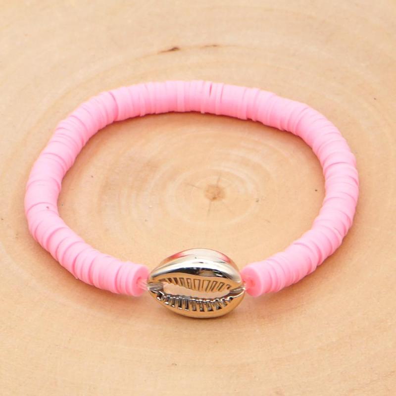 Natural Sea Shell Jewelry 2021 Summer Beach Enamel Sea Shells Heishi Disc Beads Stretch Polymer Clay Bracelet
