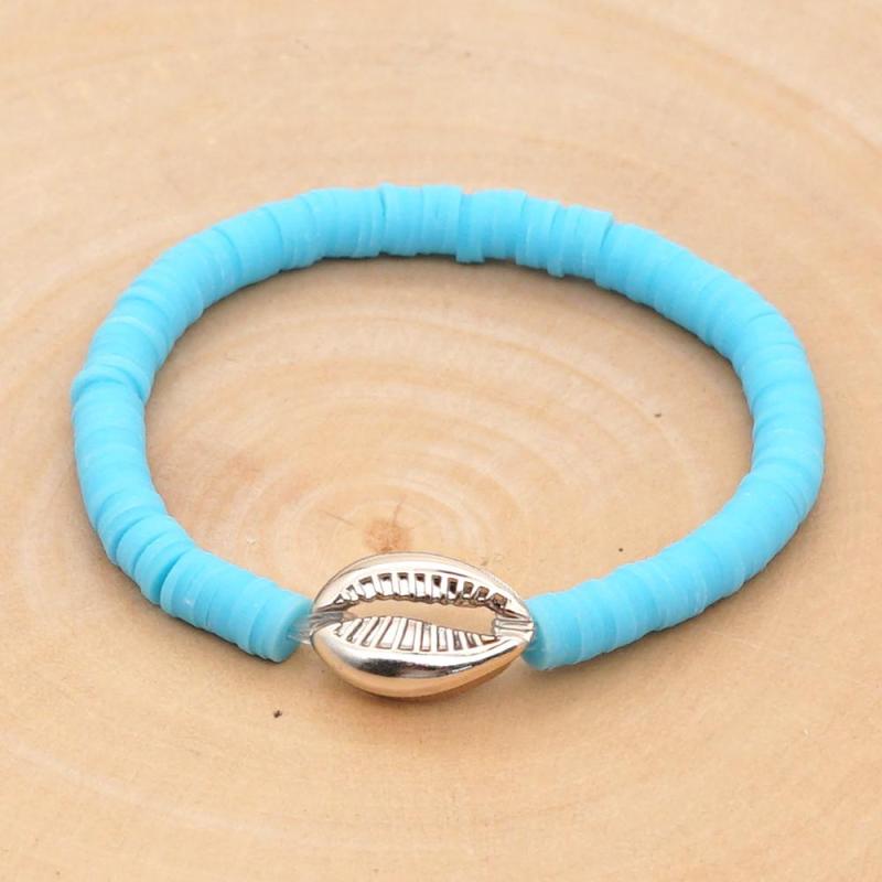 Natural Sea Shell Jewelry 2021 Summer Beach Enamel Sea Shells Heishi Disc Beads Stretch Polymer Clay Bracelet
