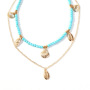 18K gold plated link chain multi layered round turquoise beads shell necklace jewelry for women fashion