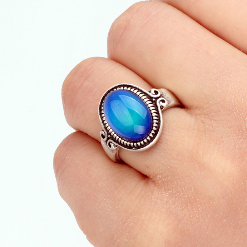 Top Sale Womens Gift Bohemian Style 12 Colors Change Mood Oval Stone Jewelry Ring