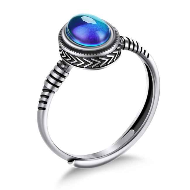 Wholesale Exquisite Retro Lady Adjustable Size Superior Quality Antique 925 Sterling Silver Mood Ring