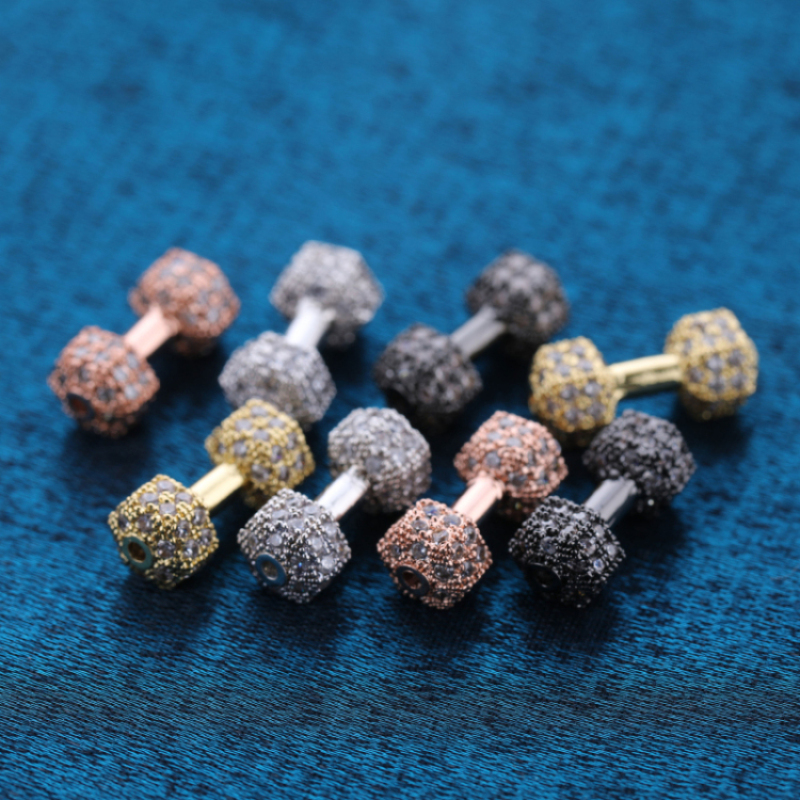 DIY Bracelets Accessories CZ Micro Pave Zircon Dumbbell Bracelet Charm with Hole