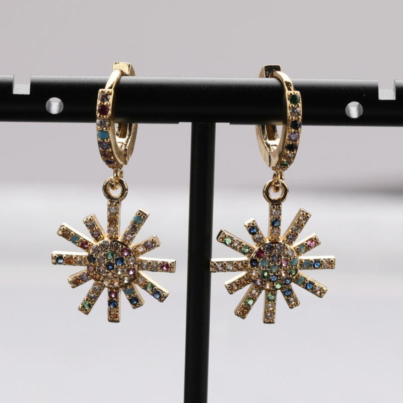 New Trendy Fashionable Brass Zircon Designer Sun Star Shape Earrings for Women and Girls