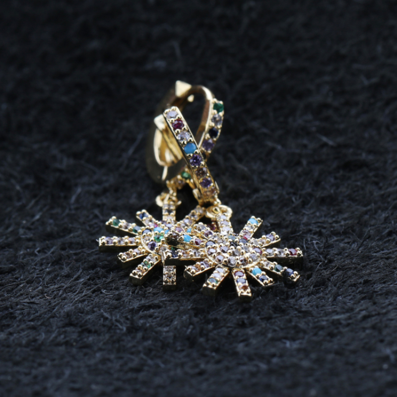 New Trendy Fashionable Brass Zircon Designer Sun Star Shape Earrings for Women and Girls