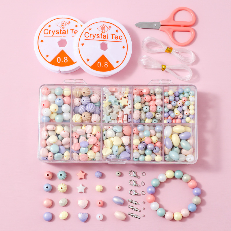 10 Grids Star Round Oval Acrylic Shapes Kids Diy Toys Kit Macaroon Beads Set for Jewelry Making Bracelet Necklace Earring