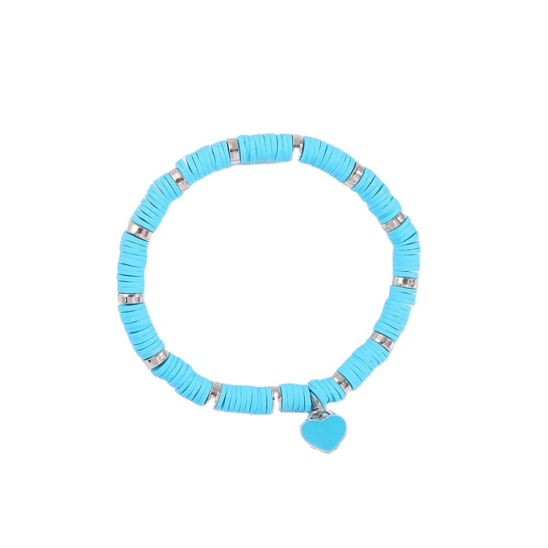 MOJO Love Pendant Soft Clay Bracelet 6MM Colorful Elastic Rope Bracelet Women Bbeaded Bracelet