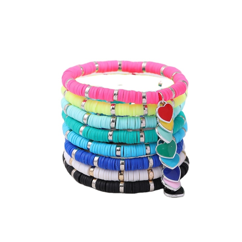MOJO Love Pendant Soft Clay Bracelet 6MM Colorful Elastic Rope Bracelet Women Bbeaded Bracelet