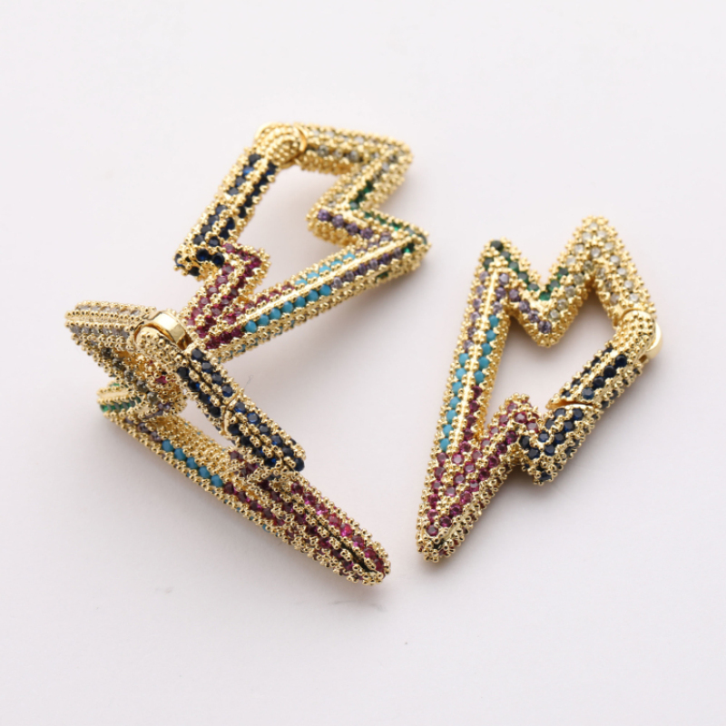 Multi CZ Gold Micro Pave Lightning Clasp Carabiner Pendant for Necklace Jewelry Findings 38*18MM