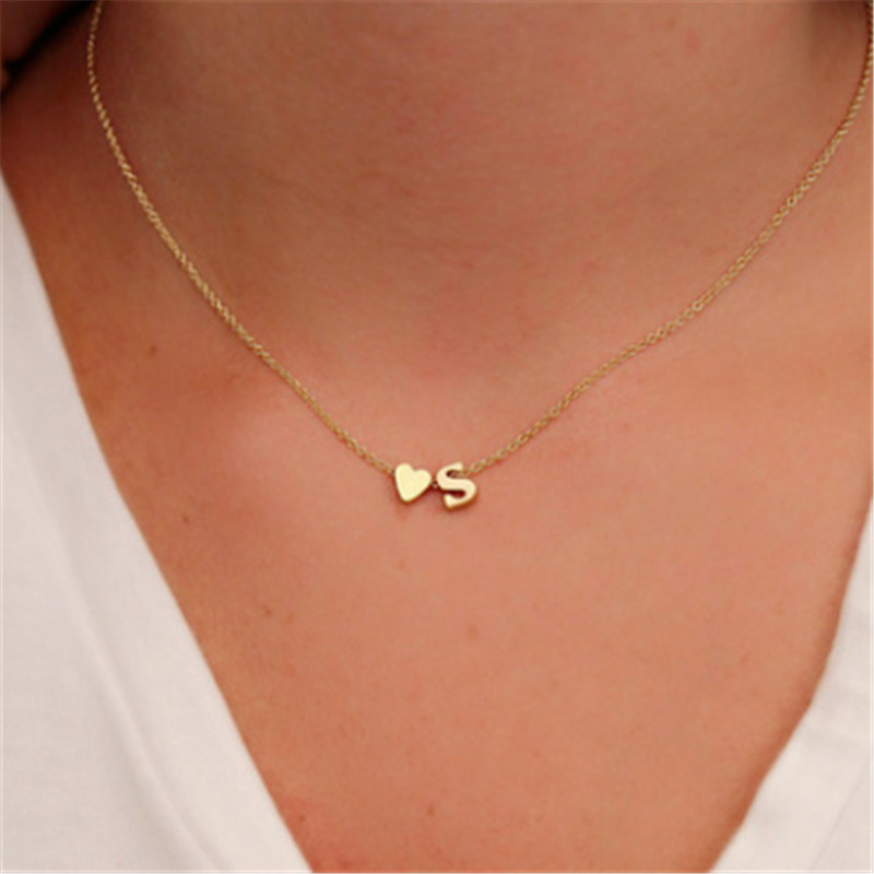 Simple Design Temperament Heart Initial Pendant Women Accessories Jewelry Customized Personalized Heart Letter Necklace