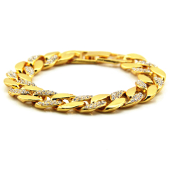 Hot Sale Mens Miami Zirconia Diamond Iced Out CZ Cuban Bracelet 14k 18k Large Hip Hop Jewelry Gold Cuban Link Bracelet for Men