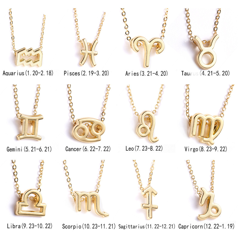 Female 18K Gold Plated Choker Chain Elegant Astrology Sign Pendants Charm 12 Zodiac Necklaces