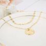 Wholesale Women Fashion Accessories Gold Plated Real Gold Round Disk Shaped Long Chain Double-deck Pendant  Necklace
