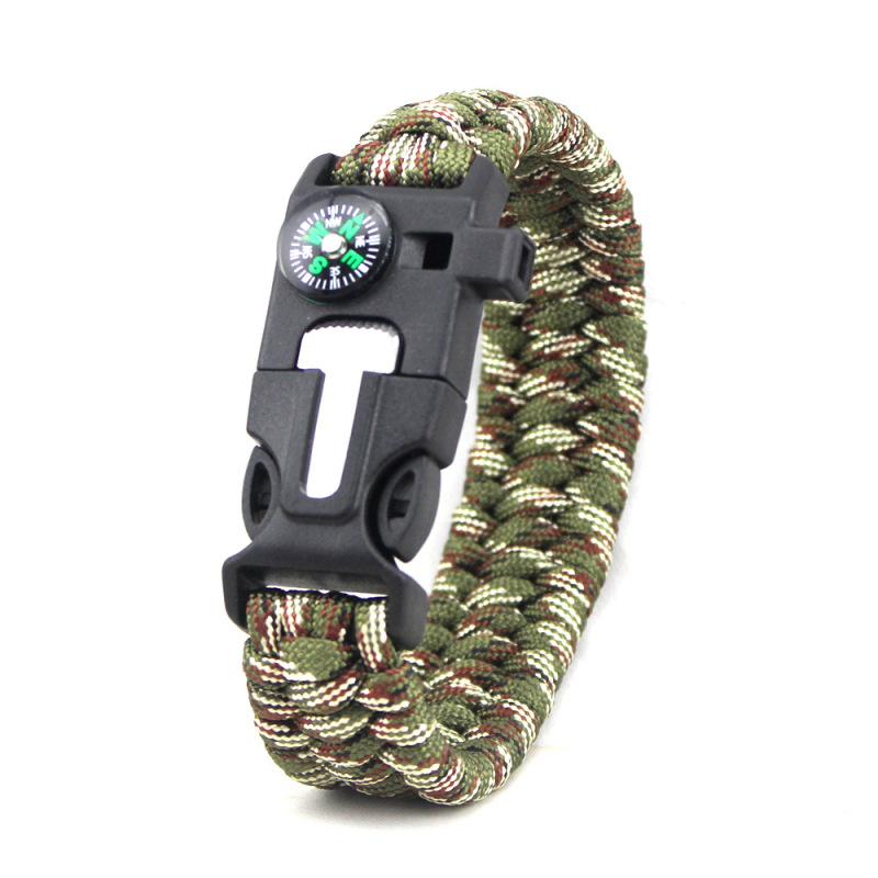 Outdoor Survival Multi Color Cord Bracelet Emergency Rescue Whistle Flintstone Bracelet