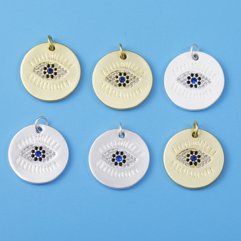 Micro Insert Zirconia Trendy Necklace Round Devil's Eye Jewelry Pendants Charms for Jewelry Making