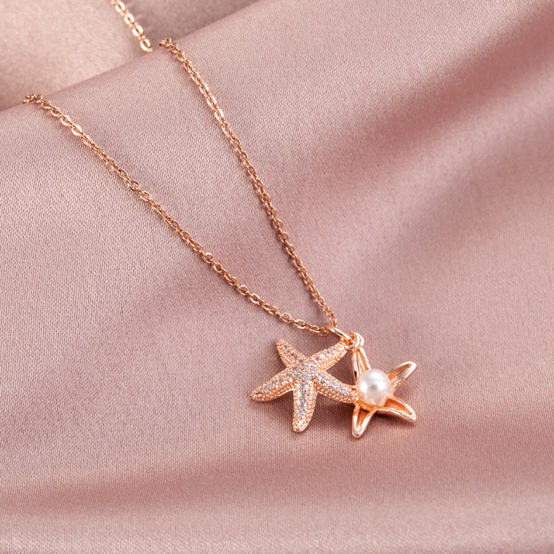 Clavicle Chain Starfish Necklace Stainless Steel Sea Star Pearl Necklace For Women Jewelry