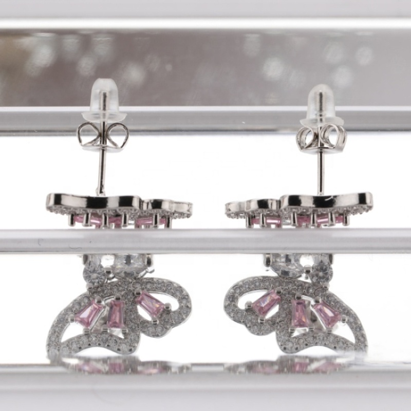 Beautiful  Gold and Silver Plated Jewelry High Quality Pink/Crystal Zircon Half Butterfly Stud Earrings