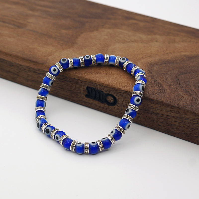 Turkey shiny glass 6mm crystal beaded diamond coil stretch cord bangles evil eye bracelet stone DIY bangle