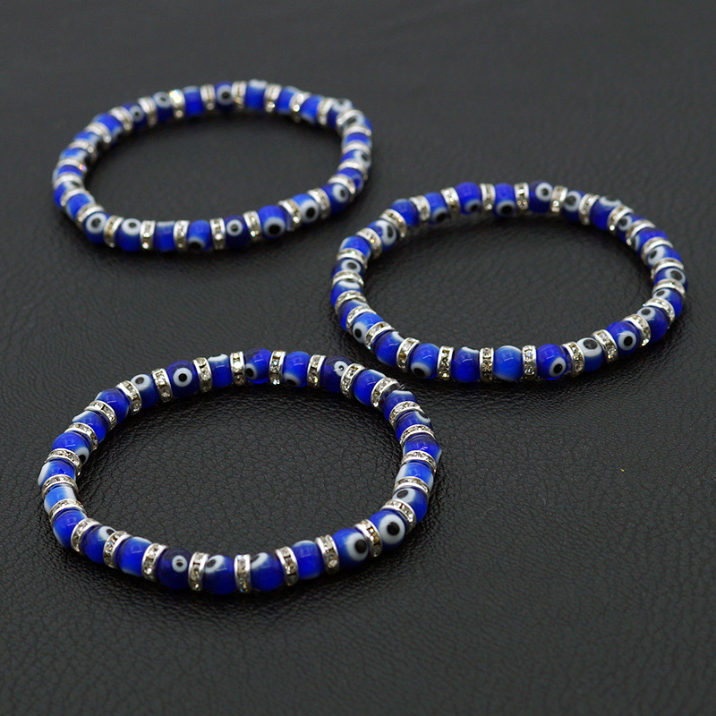 Turkey shiny glass 6mm crystal beaded diamond coil stretch cord bangles evil eye bracelet stone DIY bangle