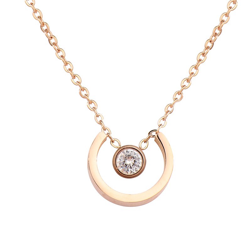 2021 Wholesale Japan Fashion Half Circle Diamond Necklace Rose Gold Pendant Necklace