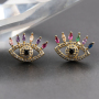 New Handmade Micro Insert Zirconia Gold Brass Lifelike Nazar Boncuk Stud Earring Jewelry for Womens