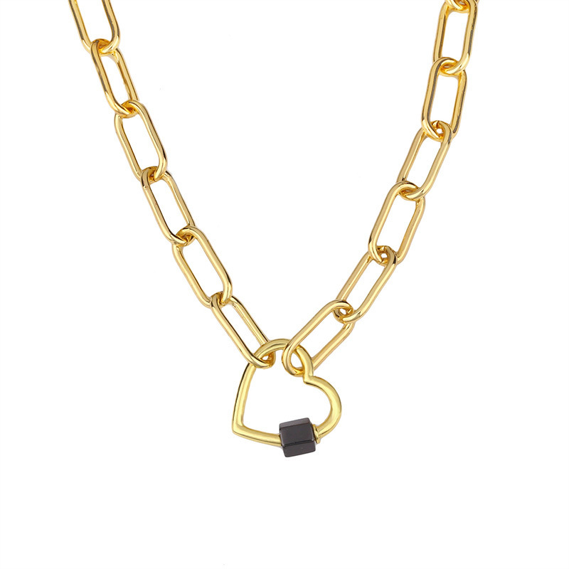 Fashion Women Necklace Simple Thick Chain Heart Shaped Hip Hop Street Stainless Steel Cuba Chain Jewelry Pendant Necklace