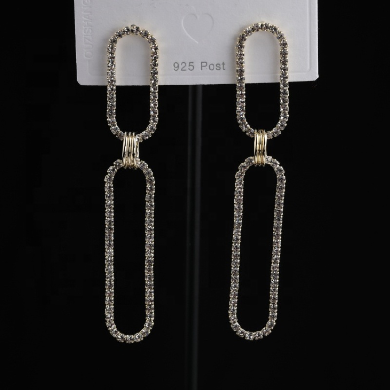 Hot Retro Big Long Dangle Earrings Oval Pendant Chain Earrings 925 Safe Earring Post Factory Wholesale Price for US Market