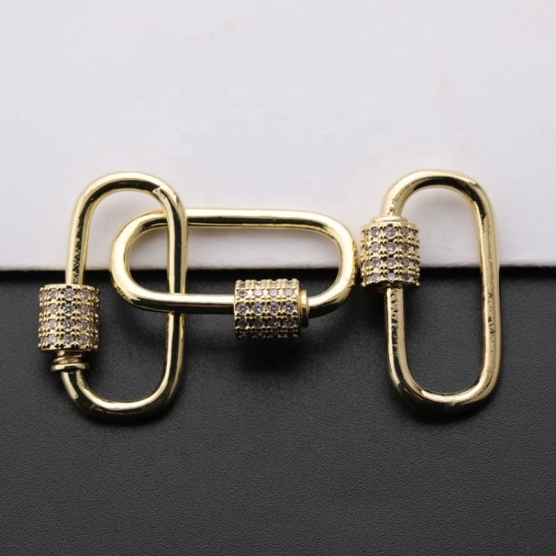 Clear CZ Micro Pave Oval Shaped Clasp Carabiner Oval Clasp Pendant For Bracelet Necklace BresJewelry Findings 25*14MM