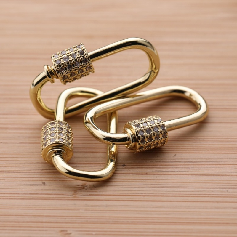 Clear CZ Micro Pave Oval Shaped Clasp Carabiner Oval Clasp Pendant For Bracelet Necklace BresJewelry Findings 25*14MM