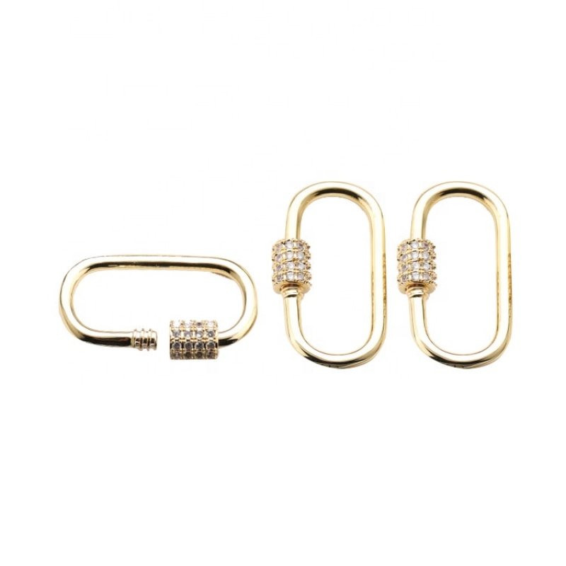 Clear CZ Micro Pave Oval Shaped Clasp Carabiner Oval Clasp Pendant For Bracelet Necklace BresJewelry Findings 25*14MM