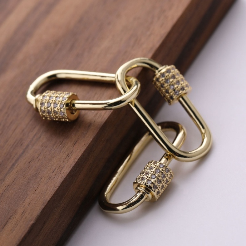 Clear CZ Micro Pave Oval Shaped Clasp Carabiner Oval Clasp Pendant For Bracelet Necklace BresJewelry Findings 25*14MM