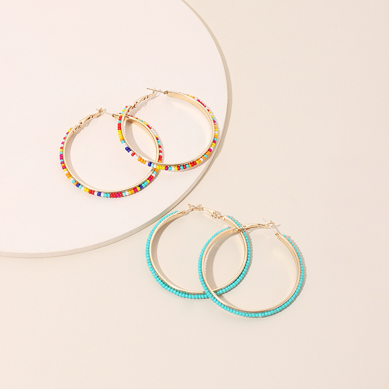 New Bohemian Ins Style Gold Plated Jewelry Fashion Simple Design Large Circle Seed Beads Earrings For Women