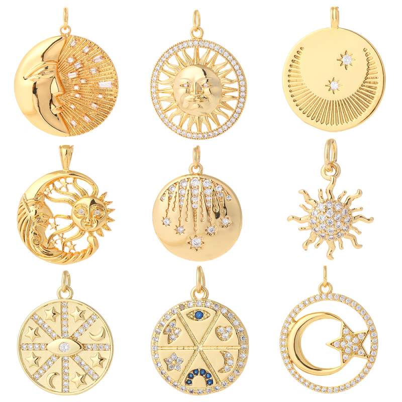 Wholesale Charm Moon Star 18k Gold Coin Component Diy Hand Making Earrings Design Zircon Plating Accessories Jewelry Sets