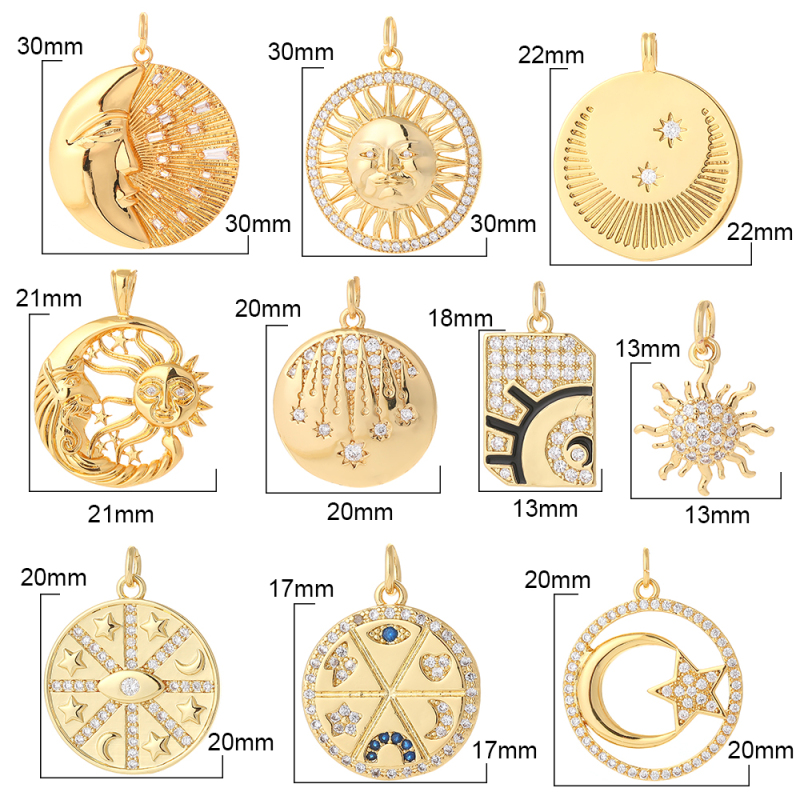 Wholesale Charm Moon Star 18k Gold Coin Component Diy Hand Making Earrings Design Zircon Plating Accessories Jewelry Sets