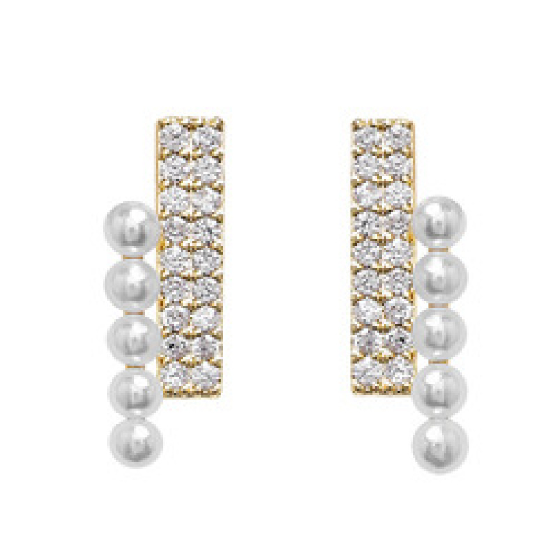 2021 Custom Fashion Gold Plated Zircon Delicate Design Earrings Women Crystal Rhinestone Pearl Geometric Jewelry Stud Earrings