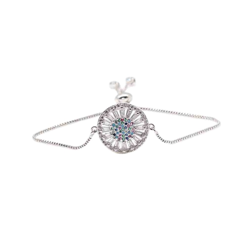 2021 Custom Gold Plated Silver Fashion Zircon Chains Women Circle Charms Bracelets Bangles Colorful Jewelry Tennis Bracelet