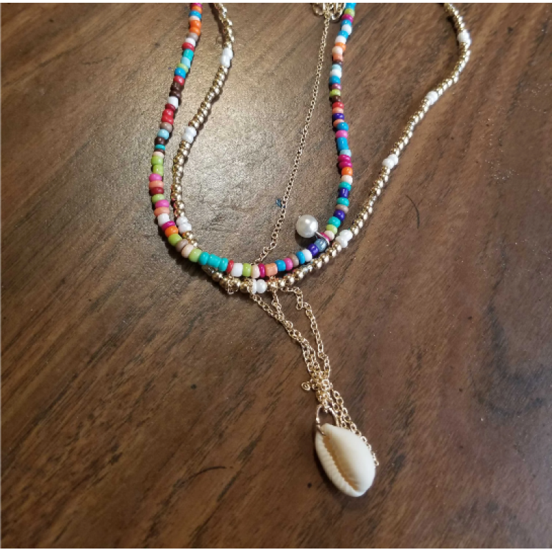 Bohemian Colorful  Seed Beads necklace shell jewelry  for Women Fashion  Summer Shell Pendant Necklace