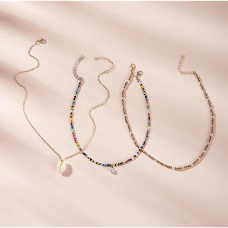 Bohemian Colorful  Seed Beads necklace shell jewelry  for Women Fashion  Summer Shell Pendant Necklace