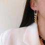 New Trendy 18k Gold Plated Hip Hop CZ  Diamond Cuban Link Chain Shaped Women Girl Brass Hoop Chain Earrings with Gemstone