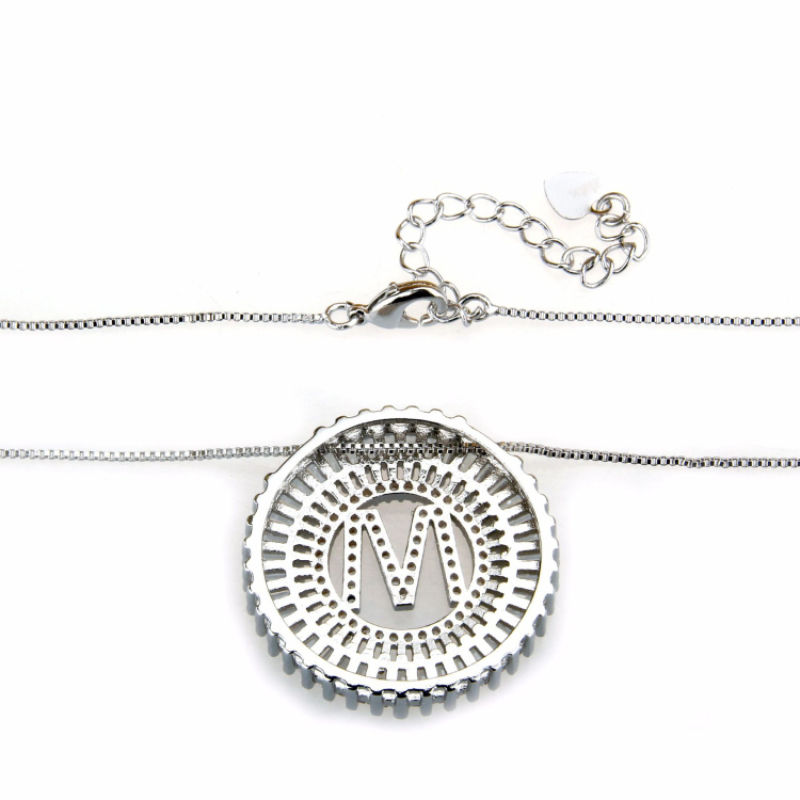 Elegant Womens 925 Silver Plated Square Zircon Micro Pave Letter Necklace for Gift Wholesale